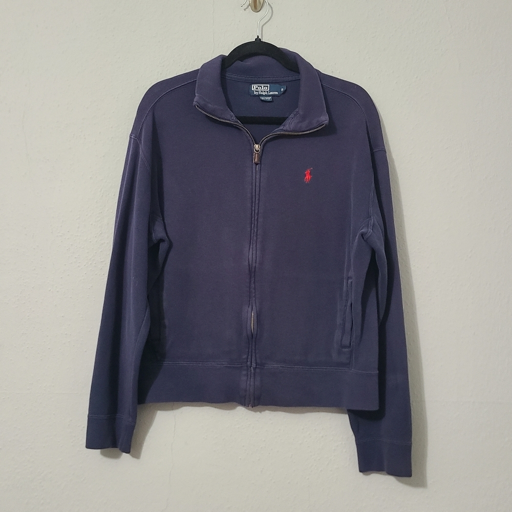 Vintage Polo‎ Ralph Lauren Double Knit Zip-Up Track Jacket Red Pony Logo Small